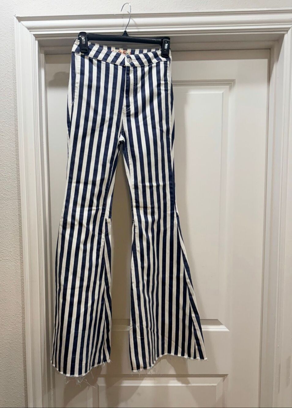 Free People We The Free Blue Striped Flare Pants Bell Bottoms Size 25